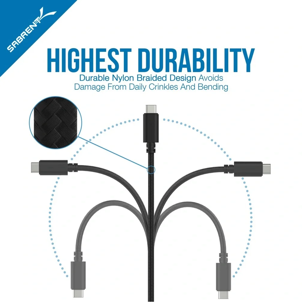 Sabrent 6-Pack Premium 1ft USB-C to USB A 2.0 Cables
